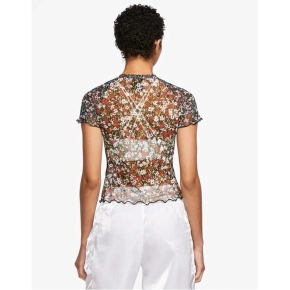 Nike Mesh Floral Sheer Top Women's Small Y2K Vintage Style Short Sleeve Stretch - Picture 3 of 8